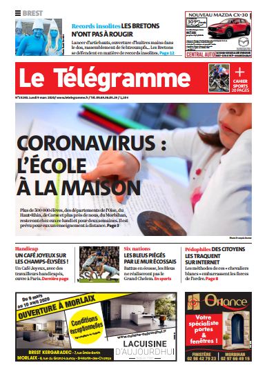 Le Télégramme (2 Editions) Du Lundi 9 Mars 2020
