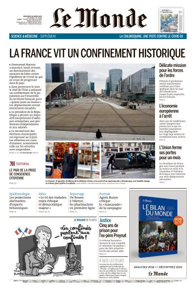 Le Monde du Mercredi 18 Mars 2020