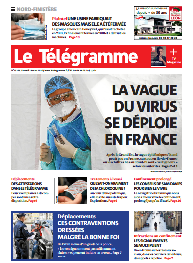 Le Télégramme (3 Editions) Du Samedi 28 Mars 2020
