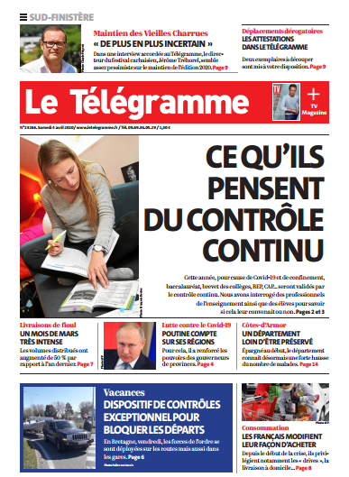 Le Télégramme (3 Editions) Du Samedi 4 Avril 2020