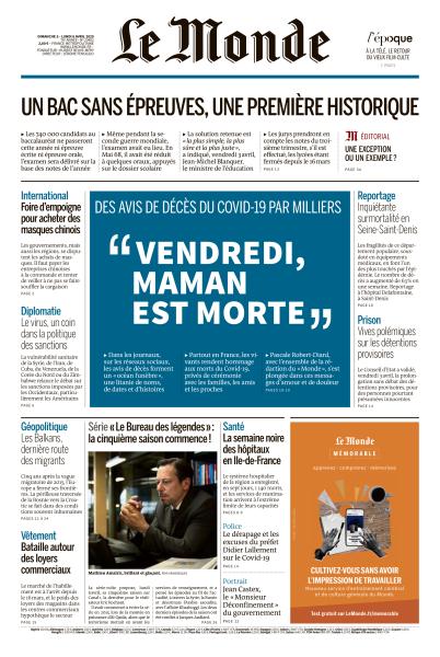 Le Monde Du Dimanche 5 & Lundi 6 Avril 2020