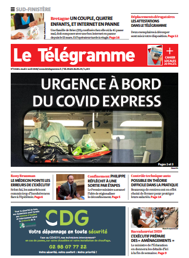 Le Télégramme (3 Editions) Du Jeudi 2 Avril 2020