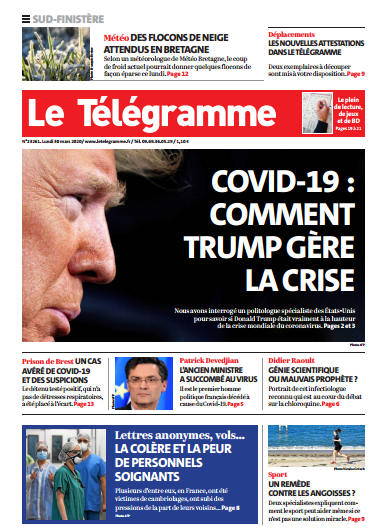 Le Télégramme (3 Editions) Du Lundi 30 Mars 2020 