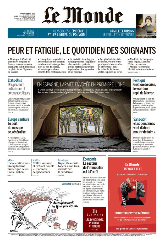 Le Monde Du Vendredi 3 Avril 2020