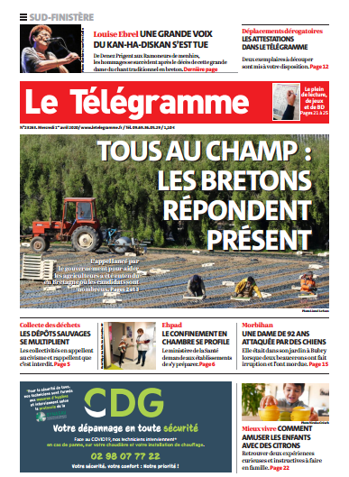 Le Télégramme (3 Editions) Du Mercredi 1er Avril 2020
