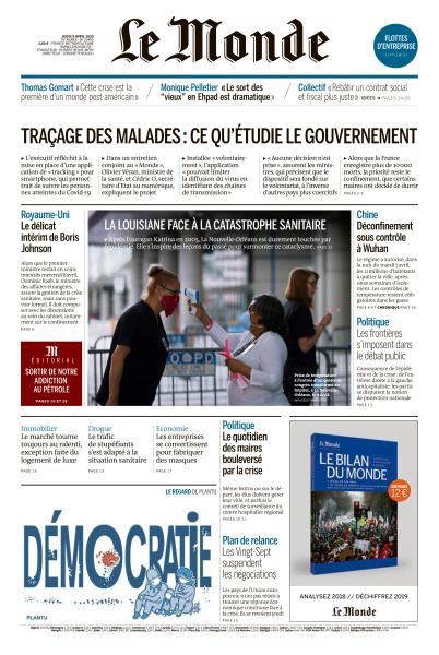 Le Monde du Jeudi 9 Avril 2020