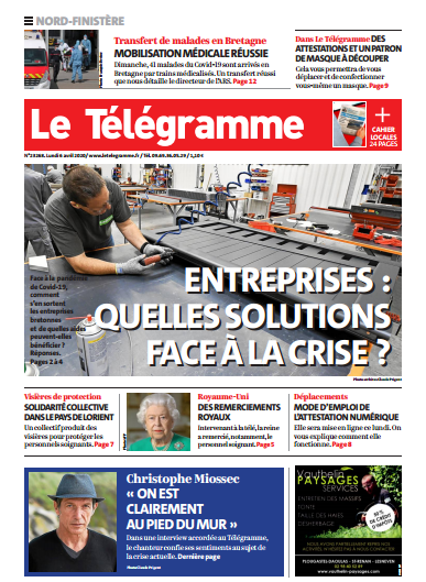 Le Télégramme (3 Editions) Du Lundi 6 Avril 2020