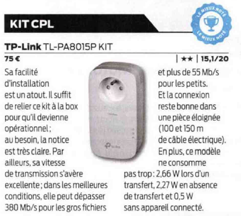 TP-LINK Kit de 2 CPL AV1300 Gigabit avec Prise Gigogne (TL-PA8015P KIT)