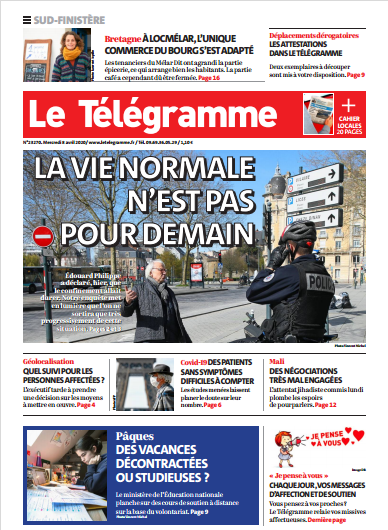 Le Télégramme (3 Editions) Du Mercredi 8 Avril 2020