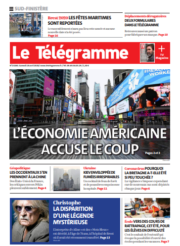 Le Télégramme (3 Editions) Du Samedi 18 Avril 2020
