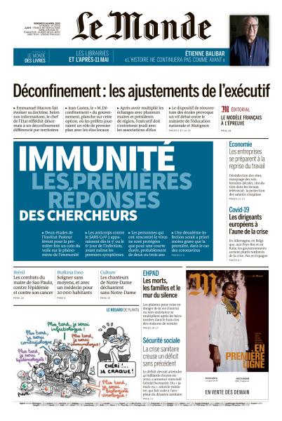 Le Monde Du Vendredi 24 Avril 2020