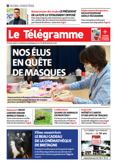 Le Télégramme (3 Editions) Du Mardi 21 Avril 2020