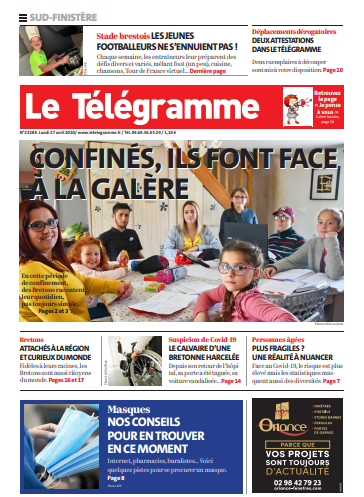 Le Télégramme (3 Editions) Du Lundi 27 Avril 2020