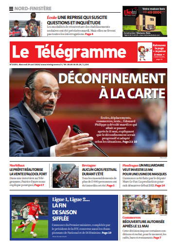 Le Télégramme (3 Editions) Du Mercredi 29 Avril 2020