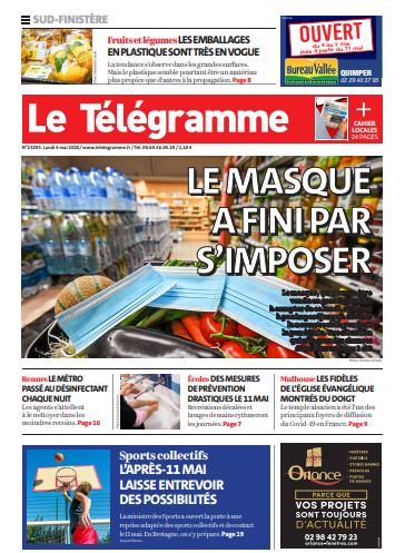 Le Télégramme (3 Editions) Du Lundi 4 Mai 2020