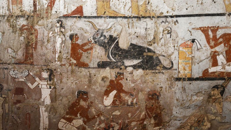 Peinture murale d'une tombe d'une pretresse de l'Ancien Empire