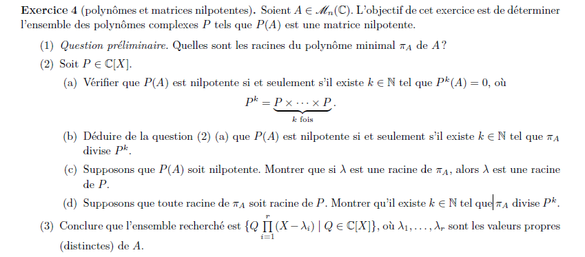 Exercice polynômes et matrices nilpotentes