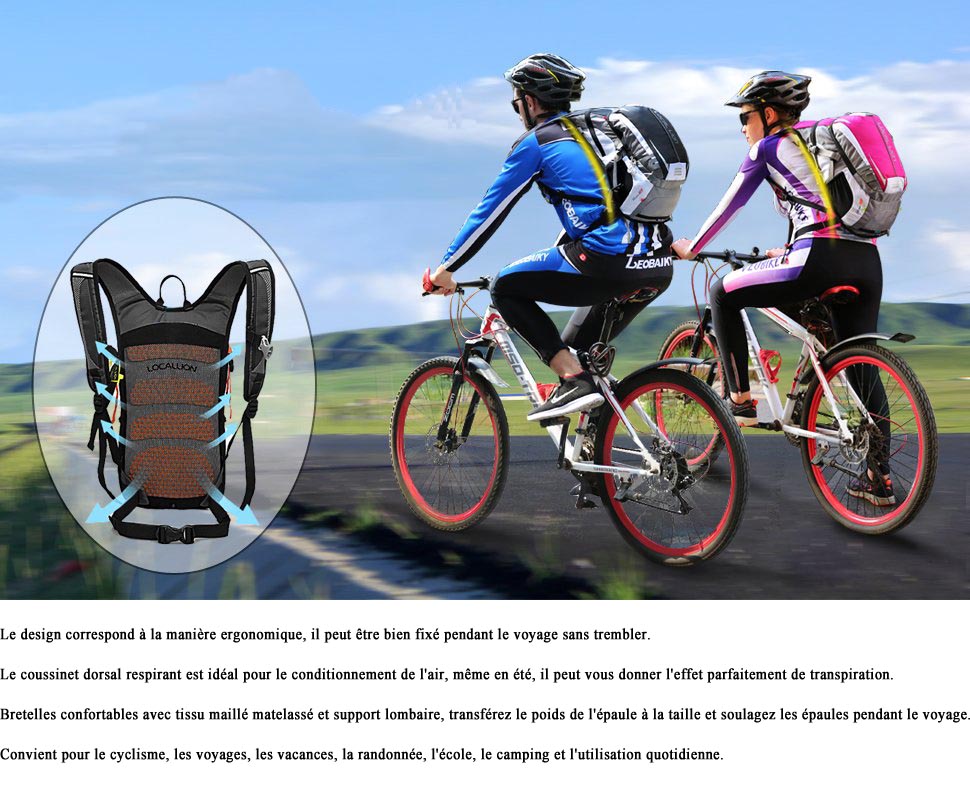 Sac ?� Dos V?�lo Sac de Cyclisme Imperm?�able Respirant Pour V?�lo Randonn?�e ??quitation Voyage 