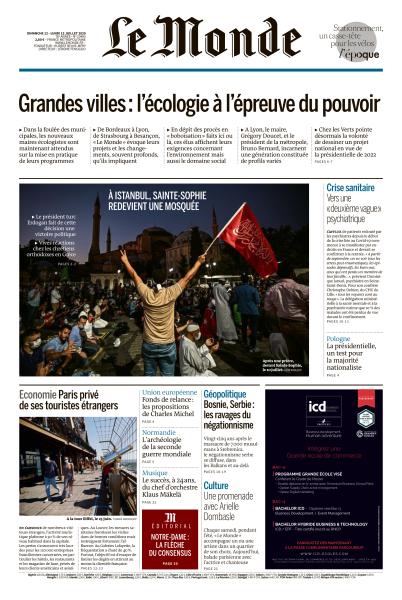 Le Monde du Dimanche 12 & Lundi 13 Juillet 2020