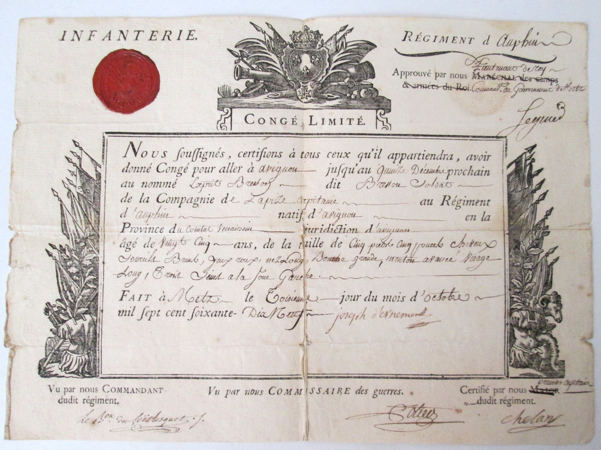 Congé limité du régiment du Dauphin 1779 11up