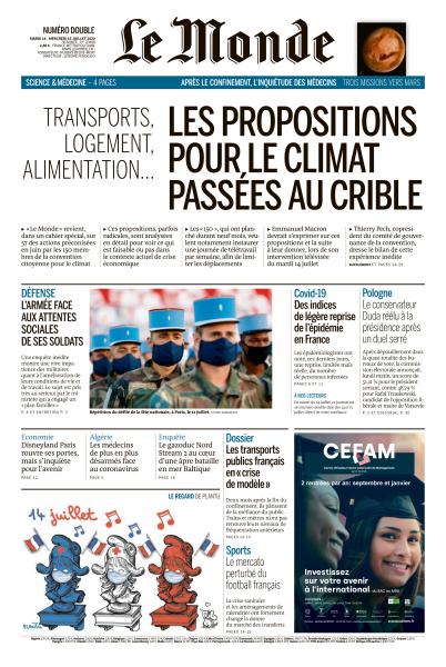 Le Monde Du Mardi 14 & Mercredi 15 Juillet 2020