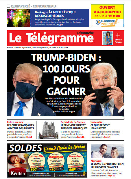 Le Télégramme (3 Éditions) Du Dimanche 26 Juillet 2020