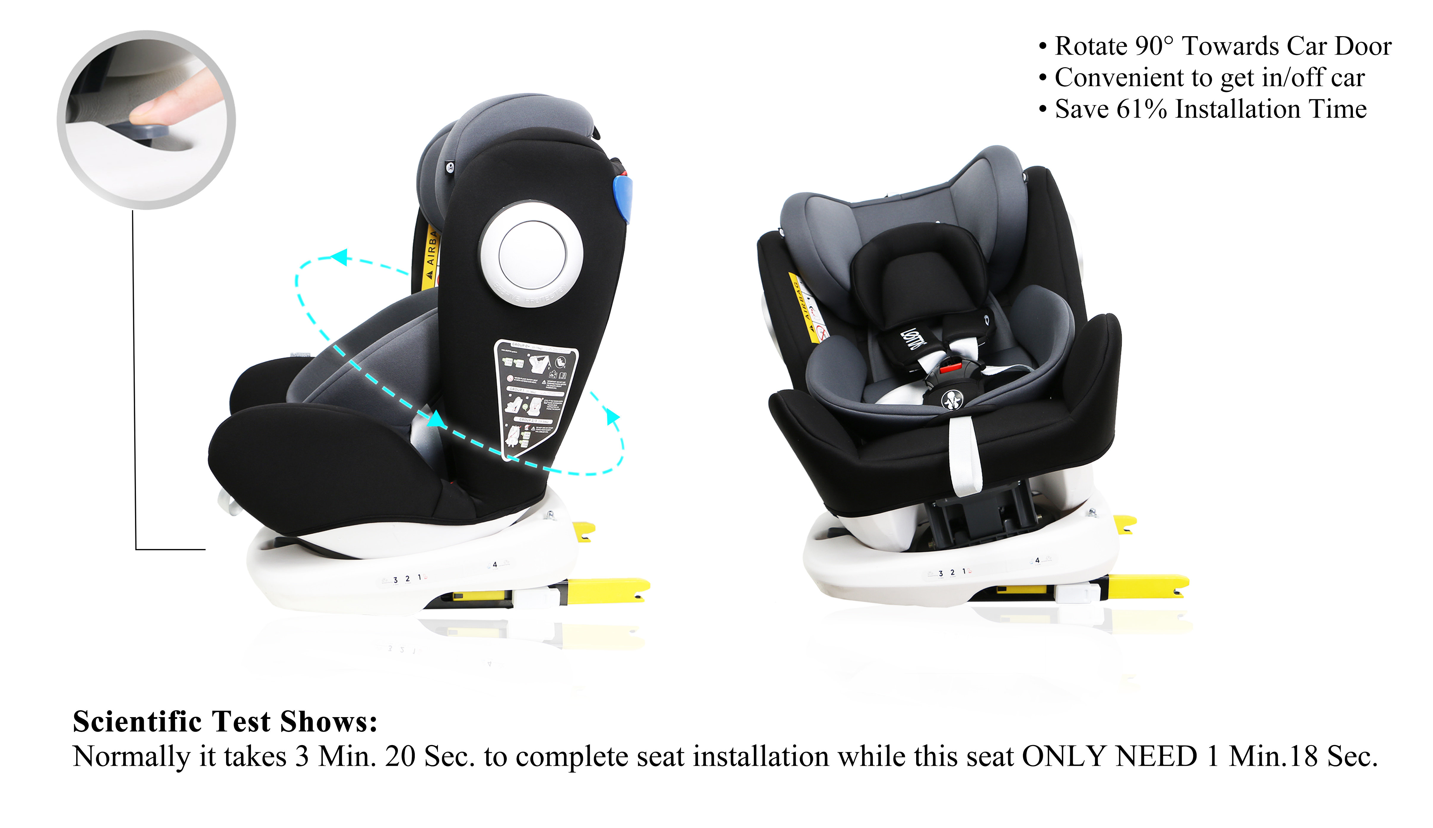 LETTAS Siège Auto ISOFIX Pivotant 360° Groupe 0+/1/2/3 Noir - Achat