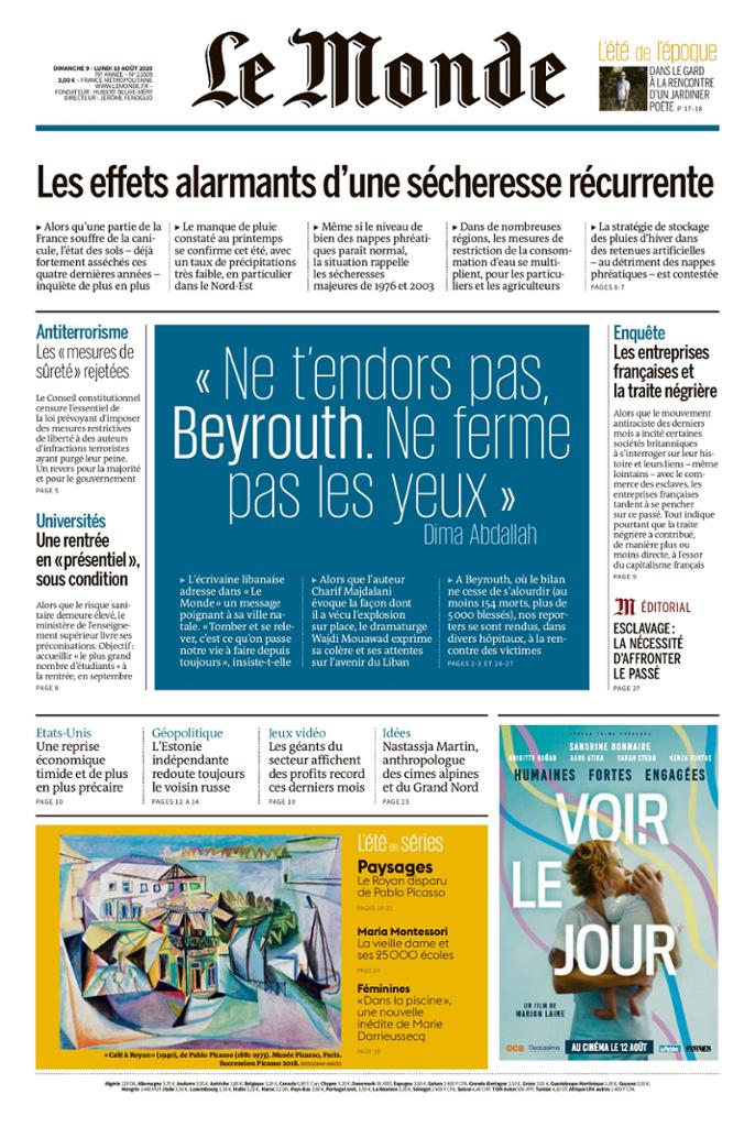Le Monde Du Dimanche 9 & Lundi 10 Août 2020