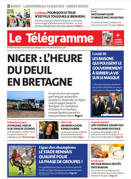 Le Télégramme (3 Éditions) Du Mercredi 12 Août 2020