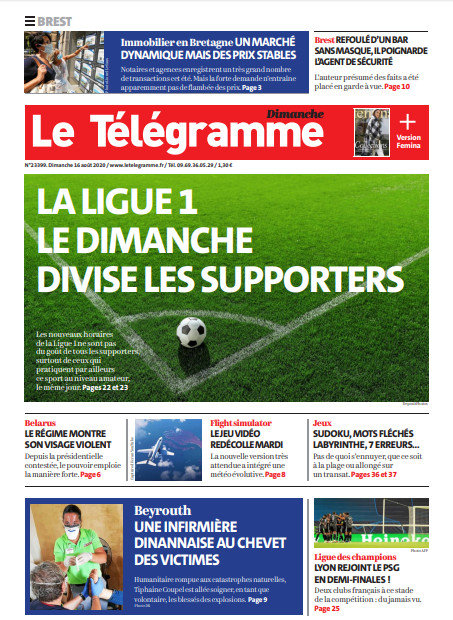 Le Télégramme (3 Éditions) Du Dimanche 16 Août 2020
