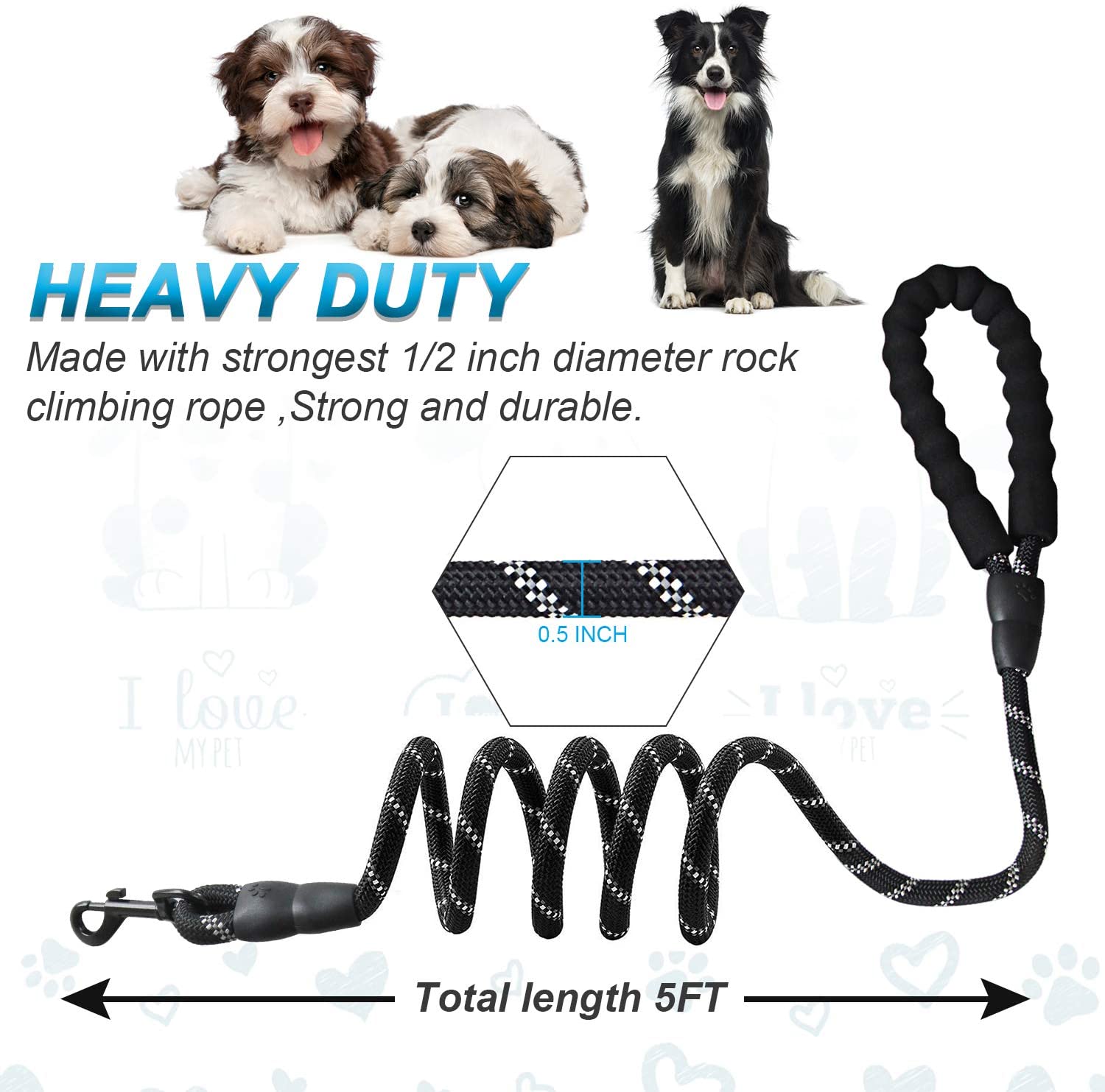 Laisse Pour Chien Happilax - Corde Robuste 1,5m Avec Dragonne Réfléchissante, Pour Toutes Races