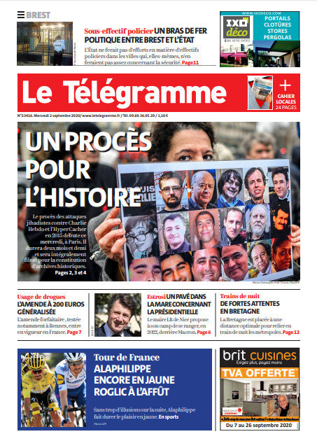 Le Télégramme (3 Éditions) Du Mercredi 2 Septembre 2020
