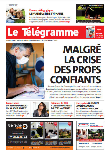 Le Télégramme (3 Éditions) Du Mardi 1er septembre 2020