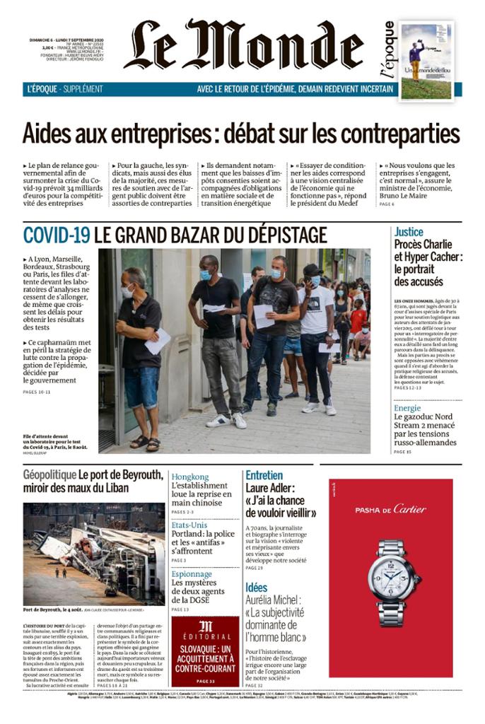 Le Monde Du Dimanche 6 & Lundi 7 Septembre 2020