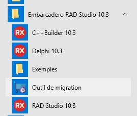 Outils de migration dans le menu Windows