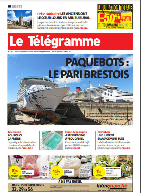 Le Télégramme (3 Éditions) Du Jeudi 3 Septembre 2020
