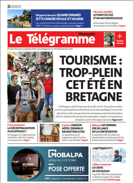  Le Télégramme (3 Éditions) Du Dimanche 13 Septembre 2020