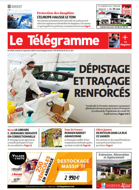 Le Télégramme (3 Éditions) Du Samedi 12 Septembre 2020