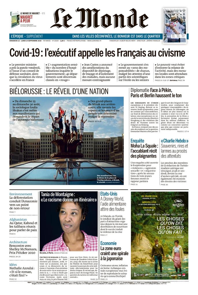 Le Monde Du Dimanche 13 & Lundi 14 Septembre 2020