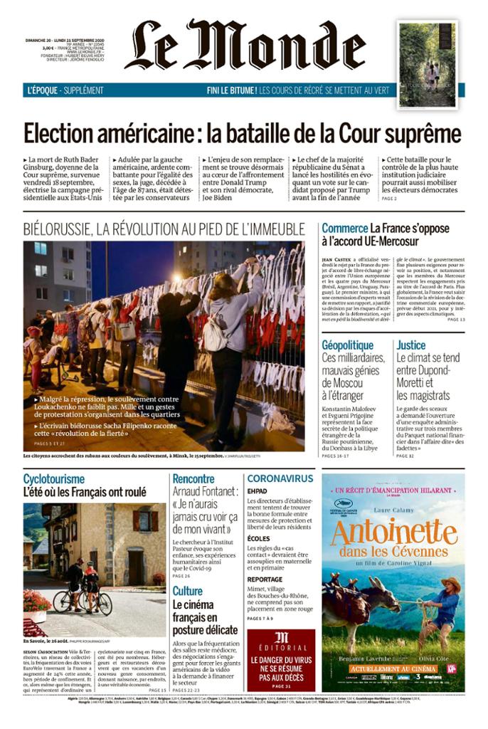 Le Monde Du Dimanche 20 & Lundi 21 Septembre 2020