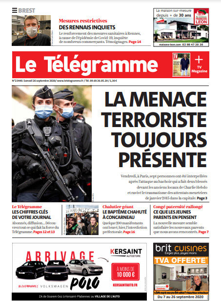 Le Télégramme (3 Éditions) Du Samedi 26 Septembre 2020