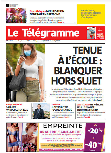 Le Télégramme (3 Éditions) Du Mercredi 23 Septembre 2020