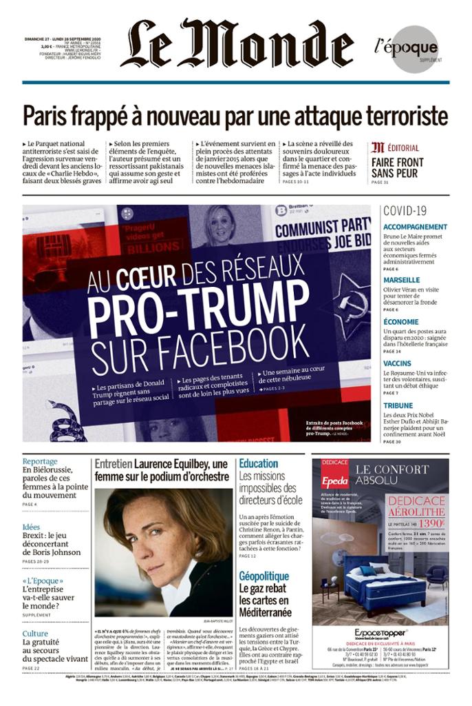 Le Monde Du Dimanche 27 & Lundi 28 Septembre 2020