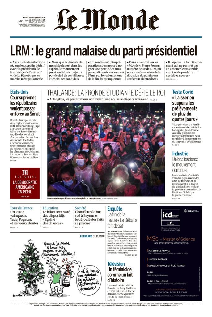 Le Monde Du Mardi 22 Septembre 2020