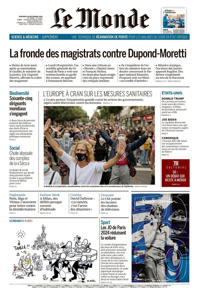 Le Monde du Mercredi 30 Septembre 2020