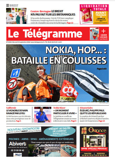 Le Télégramme (3 Éditions) Du Mercredi 30 Septembre 2020