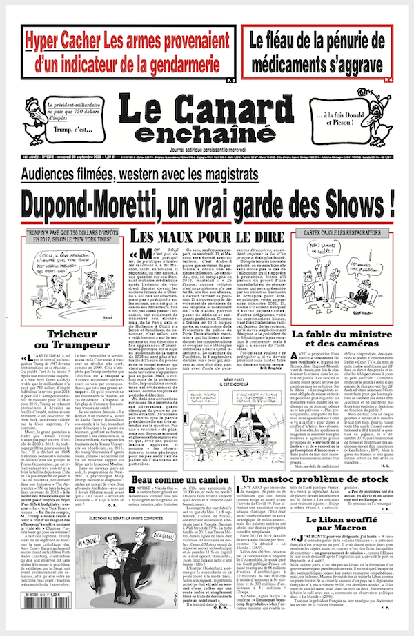 Le canard enchaîné N°5212 Du Mercredi 30 Septembre 2020