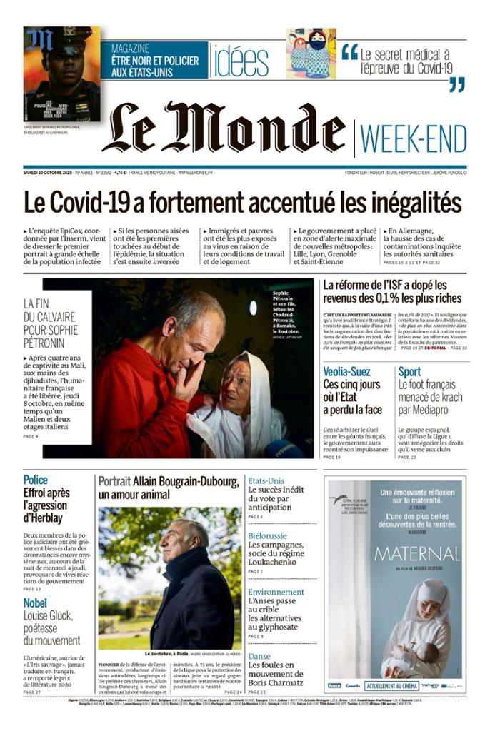 Le Monde Du Samedi 10 Octobre 2020