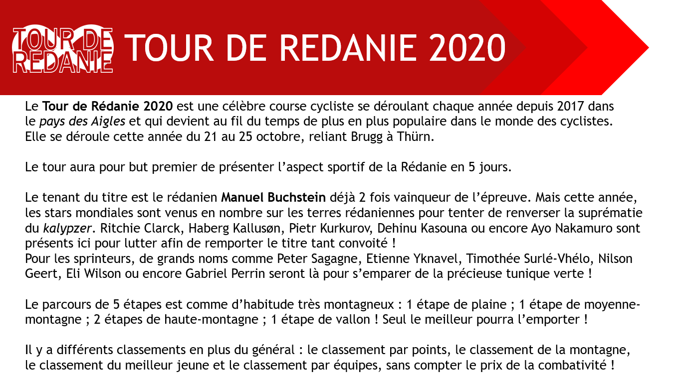 Tour de Rédanie 2022 | Présentation et inscriptions ! Niv6