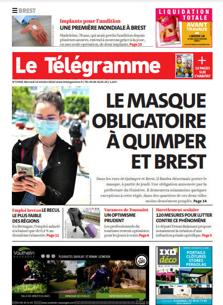 Le Télégramme (3 Éditions) Du Mercredi 14 Octobre 2020